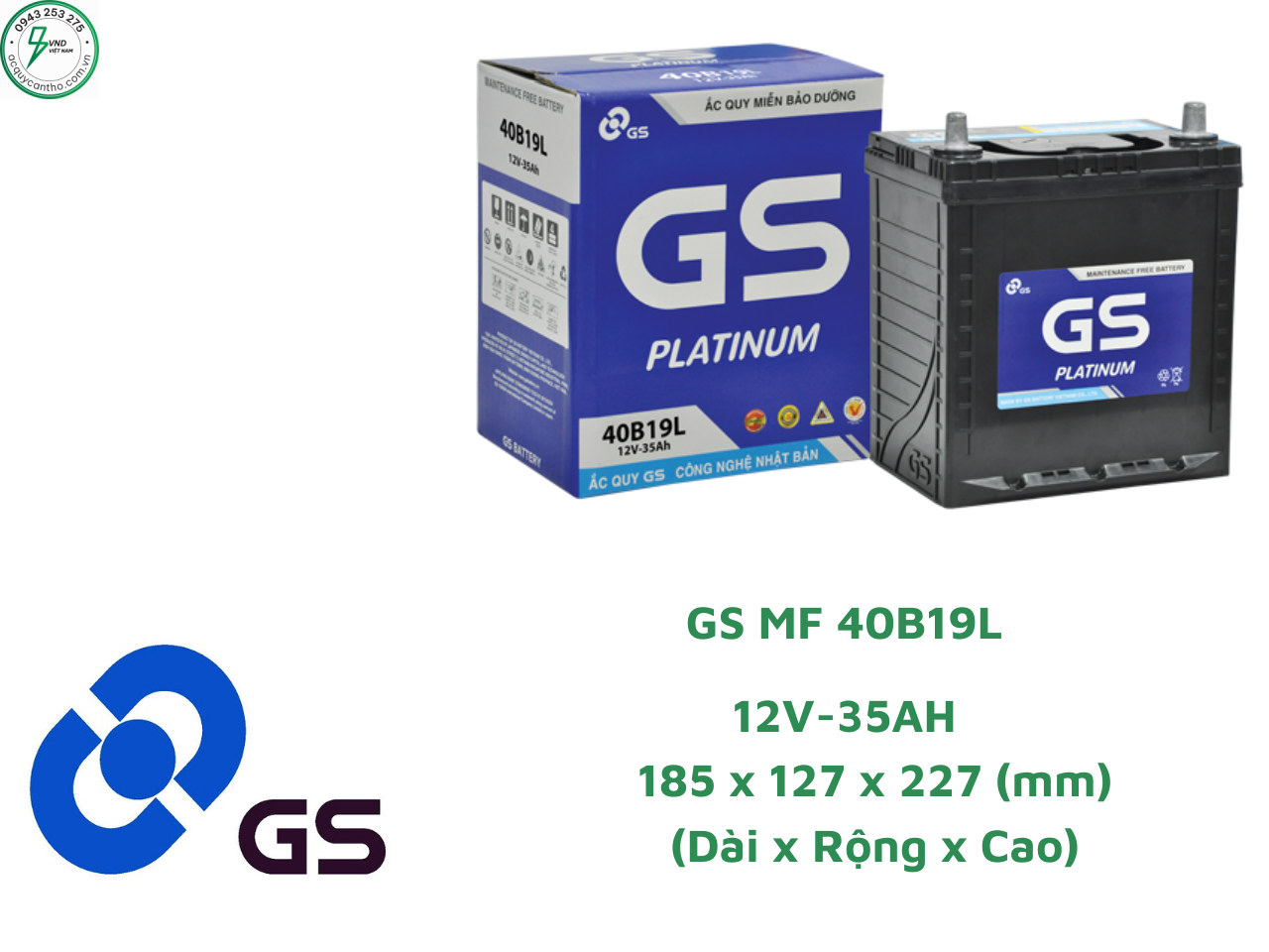 ẮC QUY GS MF 40B19L (12V-35AH)