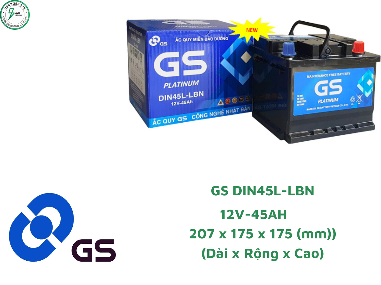 ẮC QUY GS DIN45L (12V-45AH)