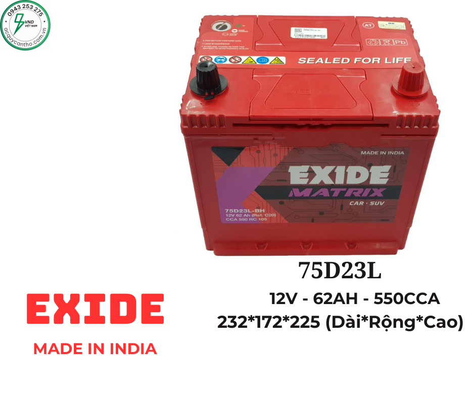 ẮC QUY EXIDE 75D23L (12V-62AH)