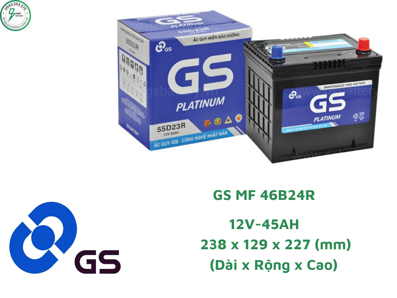 ẮC QUY GS MF 46B24R (12V-45AH)