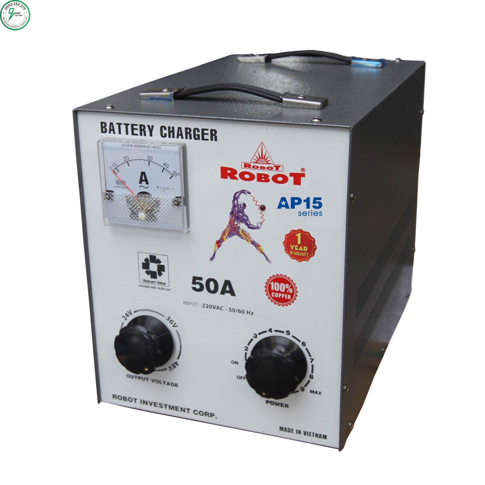 MÁY SẠC BÌNH ẮC QUY ROBOT 12-24-36-48V 50AH (DÂY NHÔM)