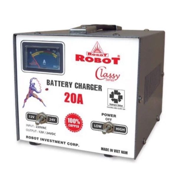 MÁY SẠC BÌNH ẮC QUY ROBOT 12 -24V 20AH (DÂY ĐỒNG)