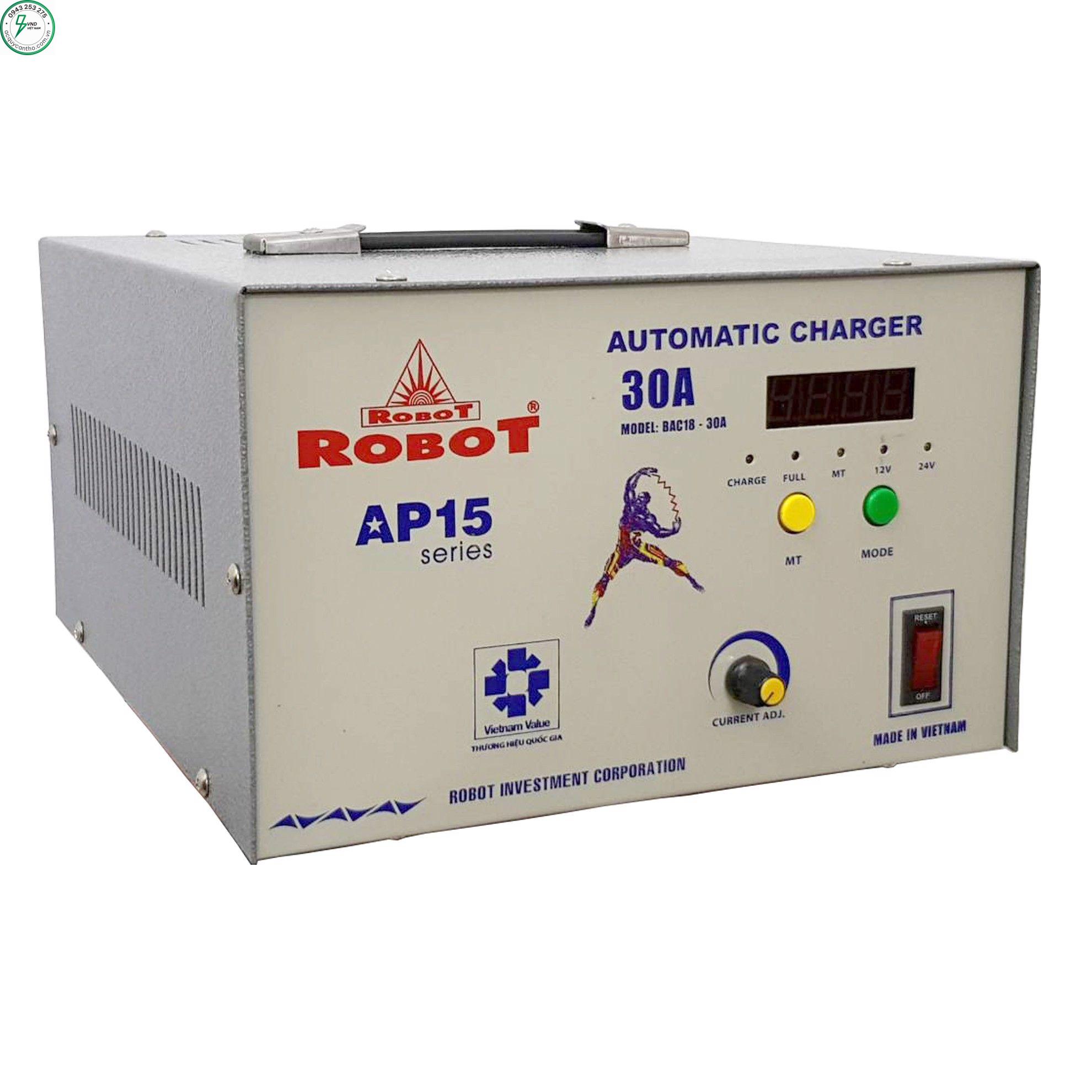 MÁY SẠC BÌNH ẮC QUY ROBOT TỰ ĐỘNG 12-24V 30AH (DÂY NHÔM)