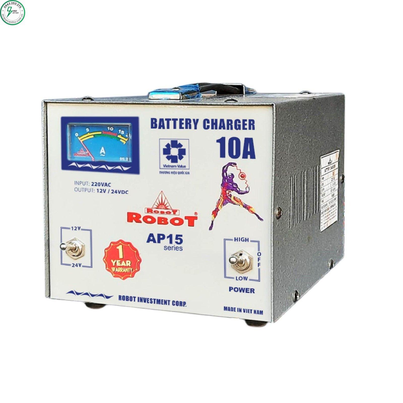 MÁY SẠC BÌNH ẮC QUY ROBOT 10AH (DÂY NHÔM)
