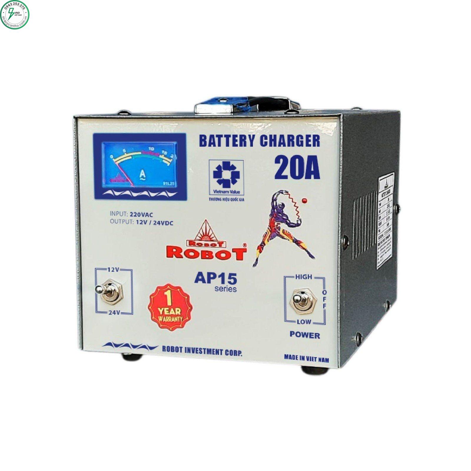 MÁY SẠC BÌNH ẮC QUY ROBOT 12V-20AH (DÂY NHÔM)