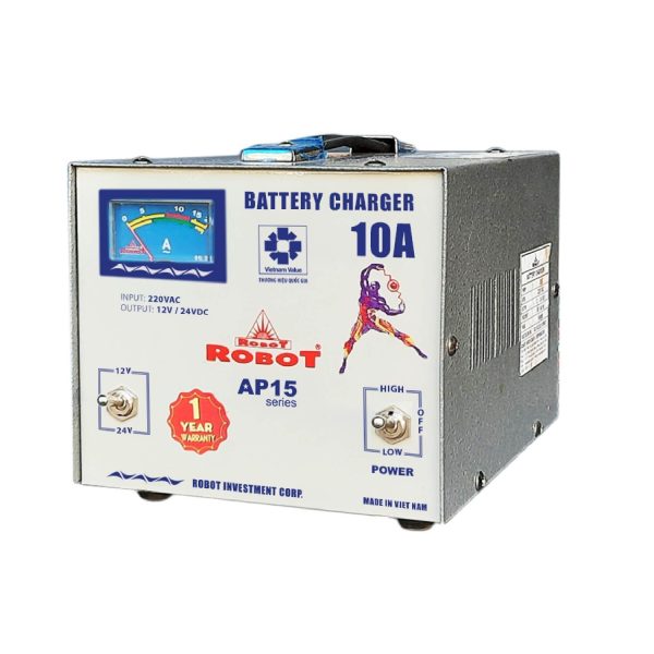 MÁY SẠC BÌNH ẮC QUY ROBOT 12 -24V 10AH (DÂY NHÔM)