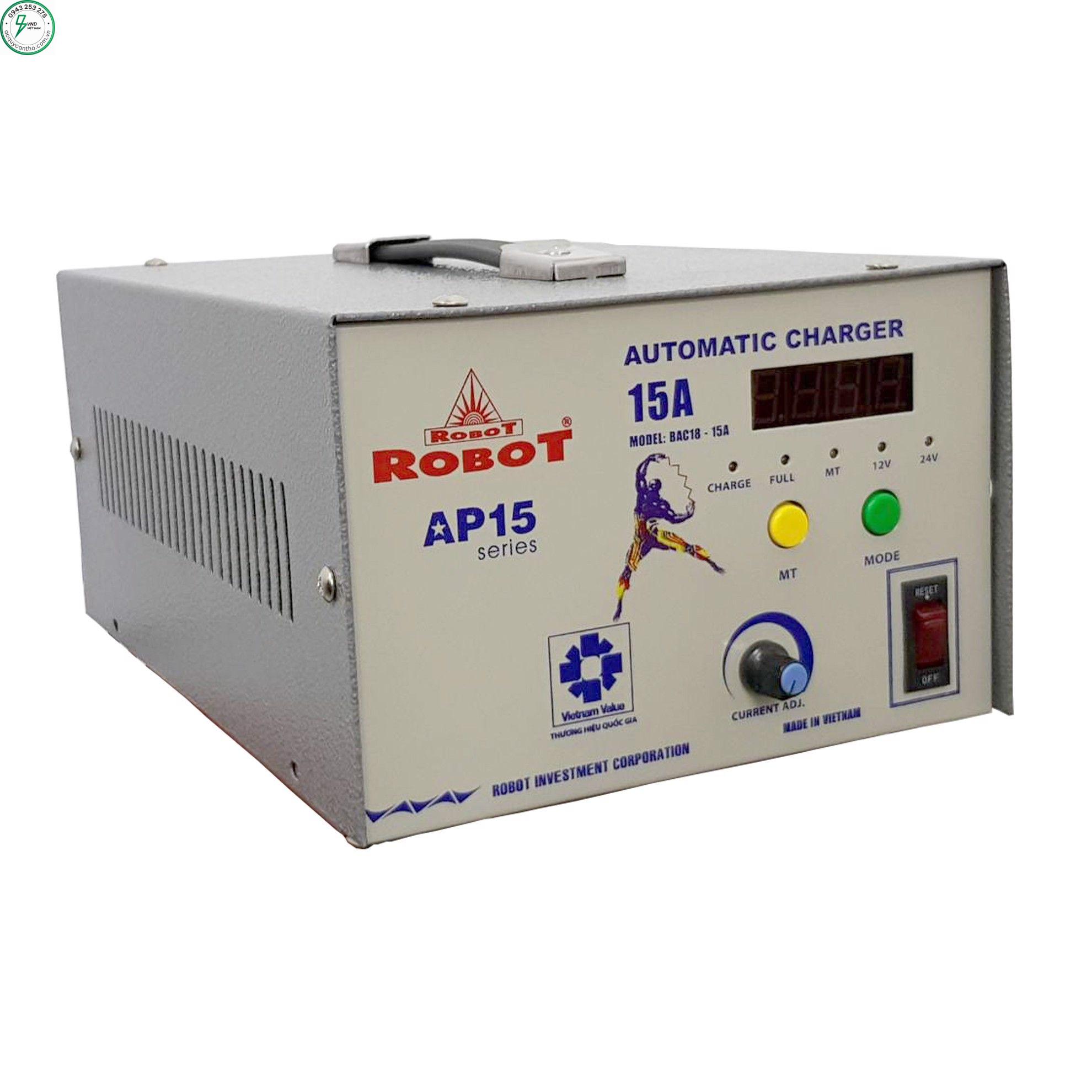 MÁY SẠC BÌNH ẮC QUY ROBOT TỰ ĐỘNG 12 -24V 15AH (DÂY NHÔM)